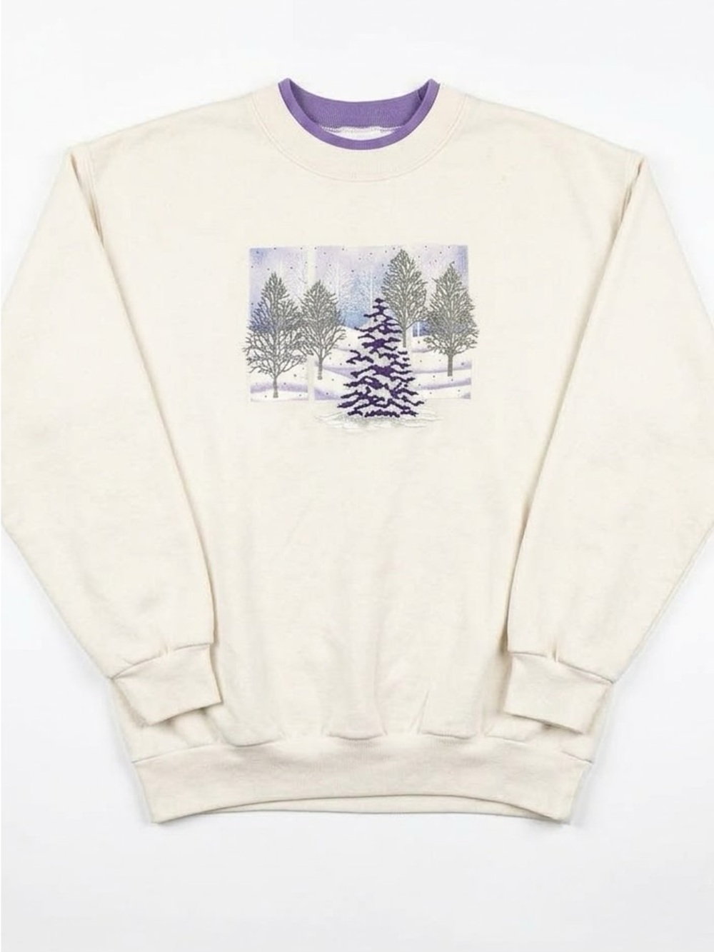 Vintage 90s Top Stitch by Morning Sun Winter Forest Embroidered Sweatshirt XL